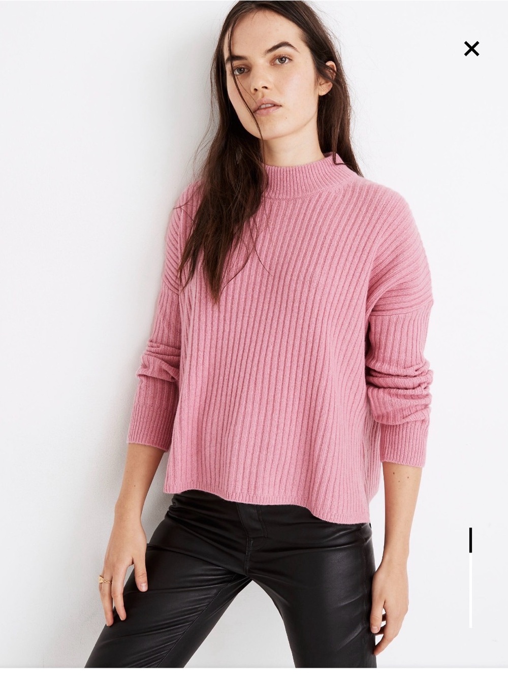 Madewell Pink Ribbed Mock Neck Cashmere Sweater